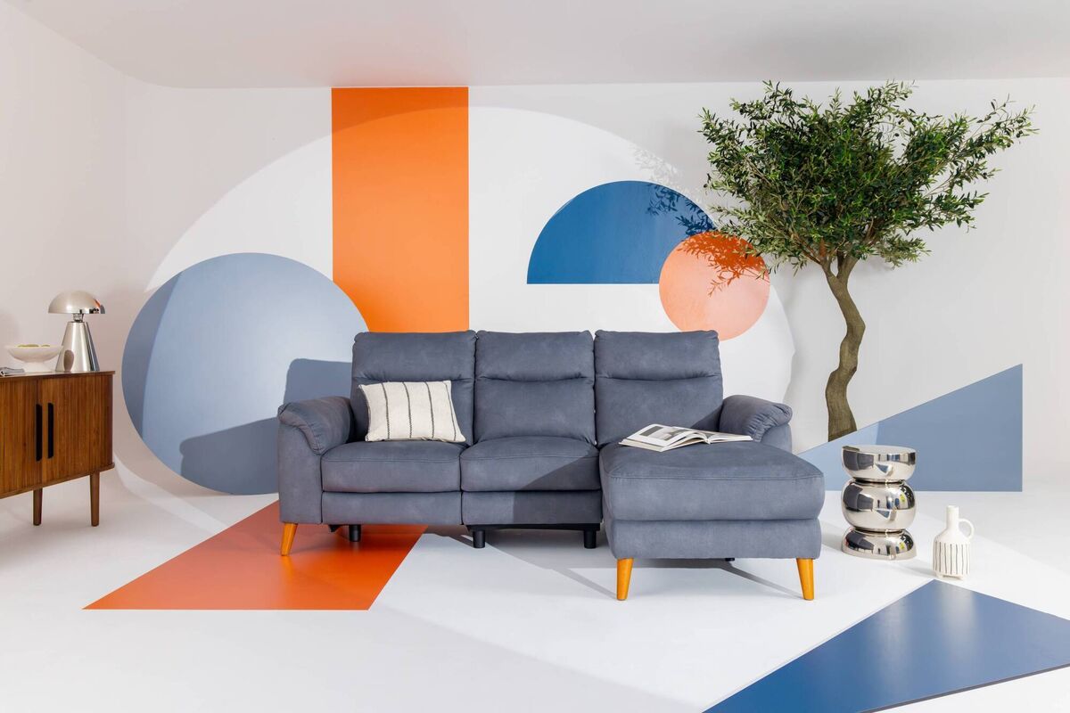Dexter shadow fabric power reclining corner sofa with chaise, €1499.