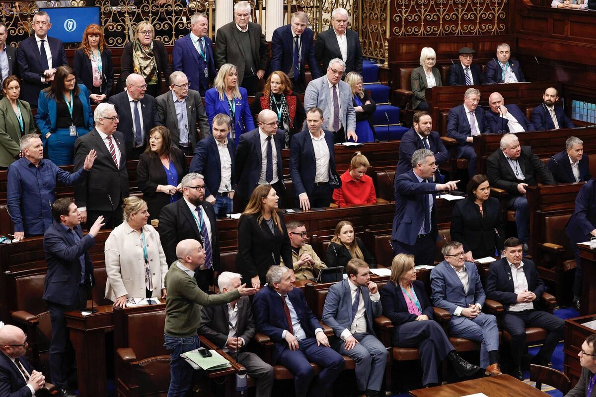 Opposition protesting in the Dáil chamber today. Such anarchy should have been foreseen by Ms Murphy, who for the past week has been dealing with a growing frustration amongst the opposition. Picture: Flickr/Houses of Oireachtas