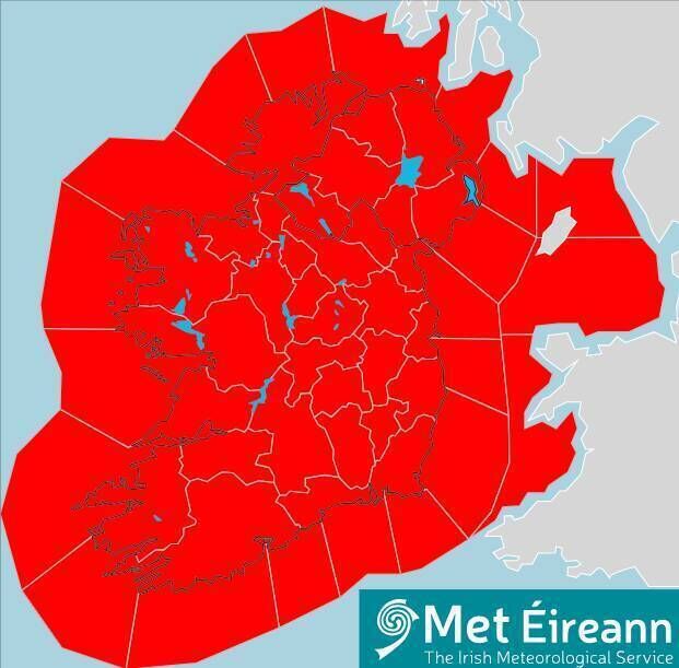 Status red wind warnings have been issued for the entire country ahead of Storm Éowyn. Picture: Met Éireann