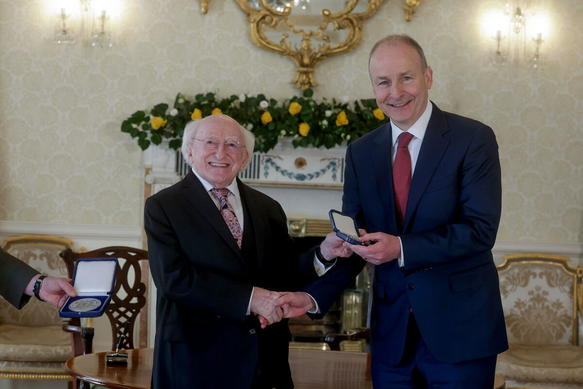 President Michael D Higgins and newly elected Taoiseach Micheál Martin. Picture: Maxwells