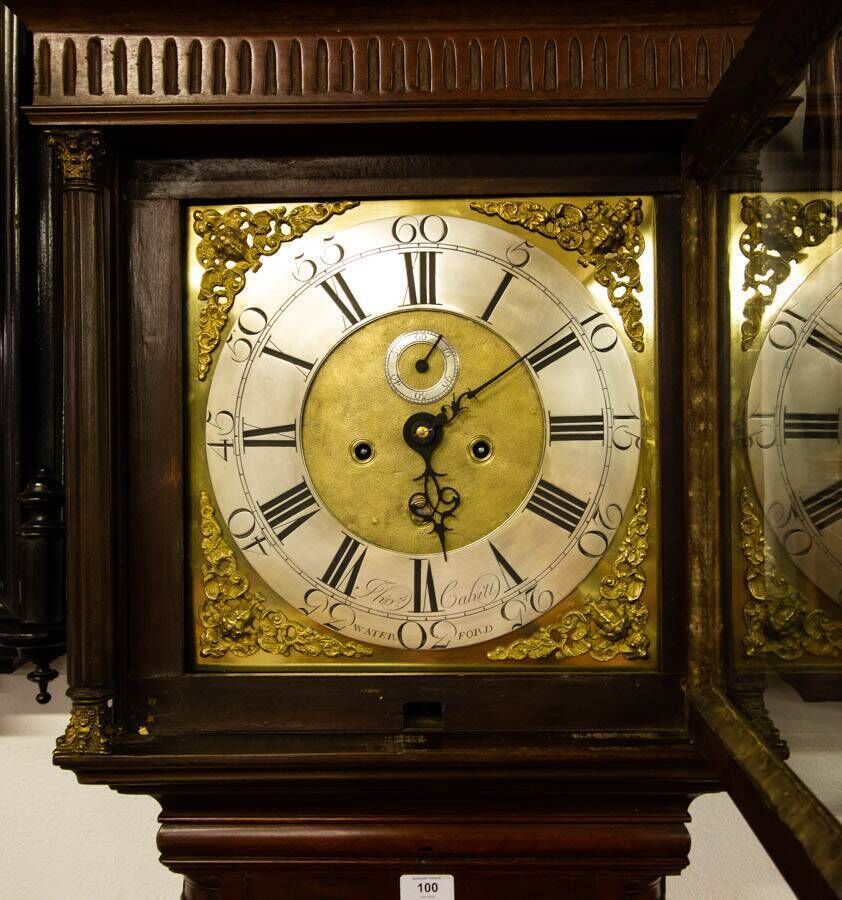 The grandfather clock crafted by Thomas Cahill, Waterford. The grandfather clock crafted by Thomas Cahill, Waterford.