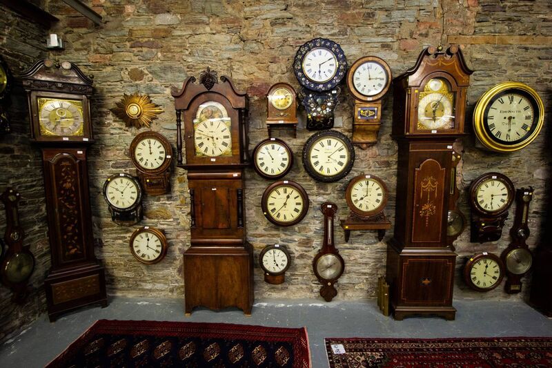 Some of the collection of clocks at the Waterford auction hosted by RJ Keighery Antiques. 