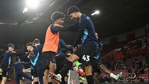 <p>Freddie Anderson of Stoke City warms up with teammate Jaden Dixon prior to the Carabao Cup Fourth Round match against Southampton (Photo by Mike Hewitt/Getty Images)</p>