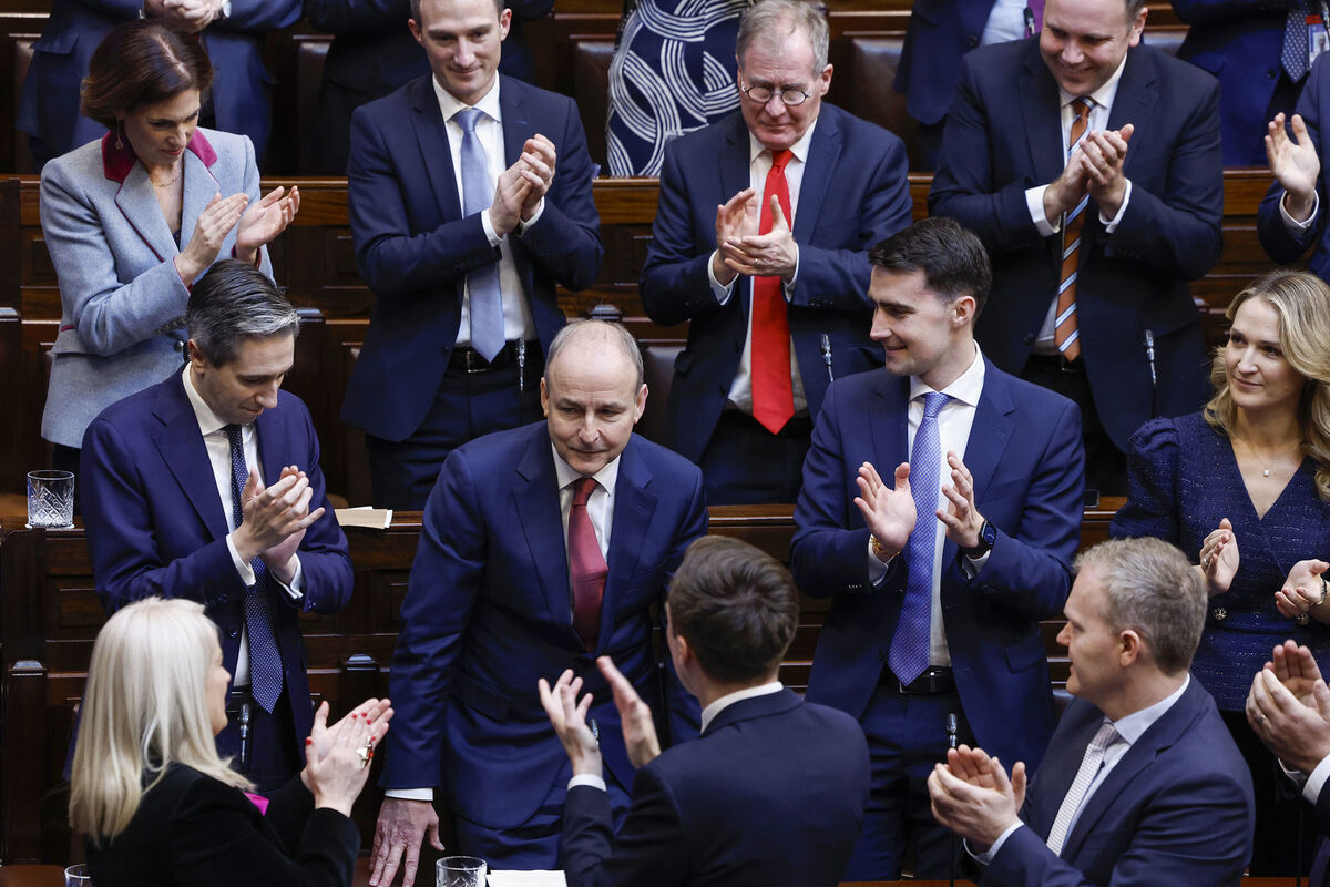 Taoiseach Micheal Martin receives a standing ovation after his election. Picture: Maxwells