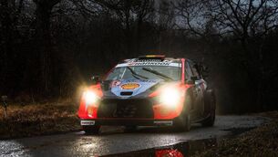 <p>NARROW LEAD: Thierry Neuville/Martijn Wydaeghe (Hyundiaii20 N Rally1) lead the way after the opening leg of Rallye Monte-Carlo, the first round of the World Rally Championship. Picture: Jaanus Ree / Red Bull Content Pool.</p>