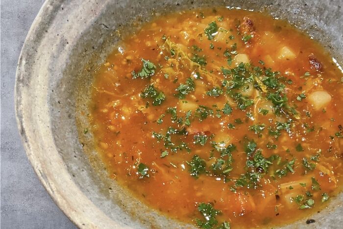 Chunky Winter Vegetable Soup with Spicy Sausage