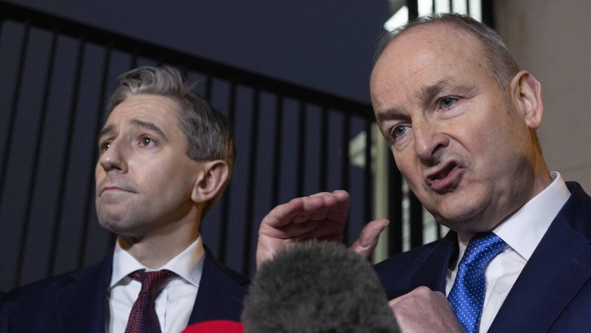 Simon Harris and Micheál Martin speak to the media after the furore. Picture: Sam Boal/Collins Photos