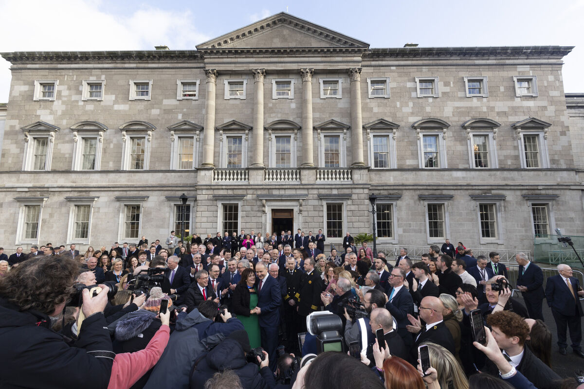 Taoiseach Micheál Martin with party colleagues and his wife Mary O’Shea at Leinster House after the vote confirming him as Taoiseach. Picture: Sam Boal/Collins Photos 