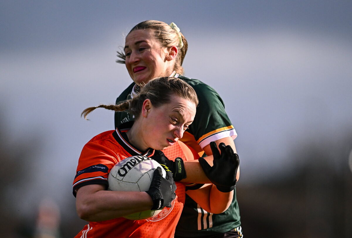 Aoife McCoy of Armagh in action against Roisin Smith of Kerry during the Lidl Ladies National Football League Division 1 match between Kerry and Armagh at Austin Stack Park in Tralee, Kerry. Photo by Piaras Ă“ MĂdheach/Sportsfile Aoife McCoy of Armagh in action against Roisin Smith of Kerry during the Lidl Ladies National Football League Division 1 match between Kerry and Armagh at Austin Stack Park in Tralee, Kerry. Photo by Piaras Ă“ MĂdheach/Sportsfile
