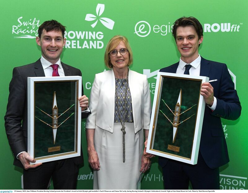 Rowing Ireland president Jane Williams presents the President's Award to Irish Olympic gold medallist's Paul O'Donovan and Fintan McCarthy