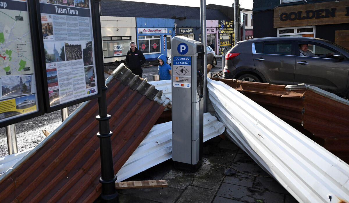 Cleaning up the damage in Tuam that was caused by Storm Éowyn. Photo: Ray Ryan