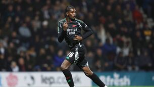 <p>SEVENTH HEAVEN: Arsenal's Ayden Heaven looks on during the Carabao Cup Fourth Round match between Preston North End and Arsenal. Pic: Matt McNulty/Getty Images</p>