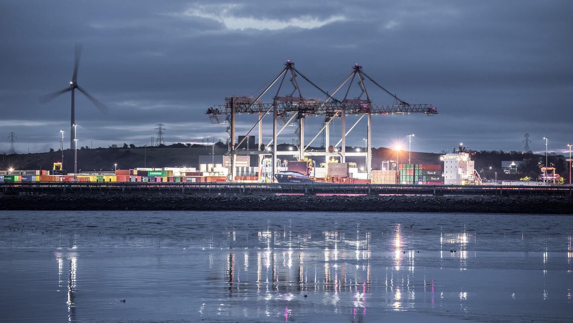 Ringaskiddy, Cork, Ireland. 22nd November, 2023. Container ship CT Pachuca offloading at the deep water terminal in Ringaskiddy, Co. Cork. - Picture: David Creedon