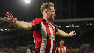 <p>MIDFIELD CENTRE-BACK: Brentford's Nathan Collins celebrates scoring his side's third goal of the game during the Premier League match at the Gtech Community Stadium, London. Picture date: Saturday December 7, 2024.</p>