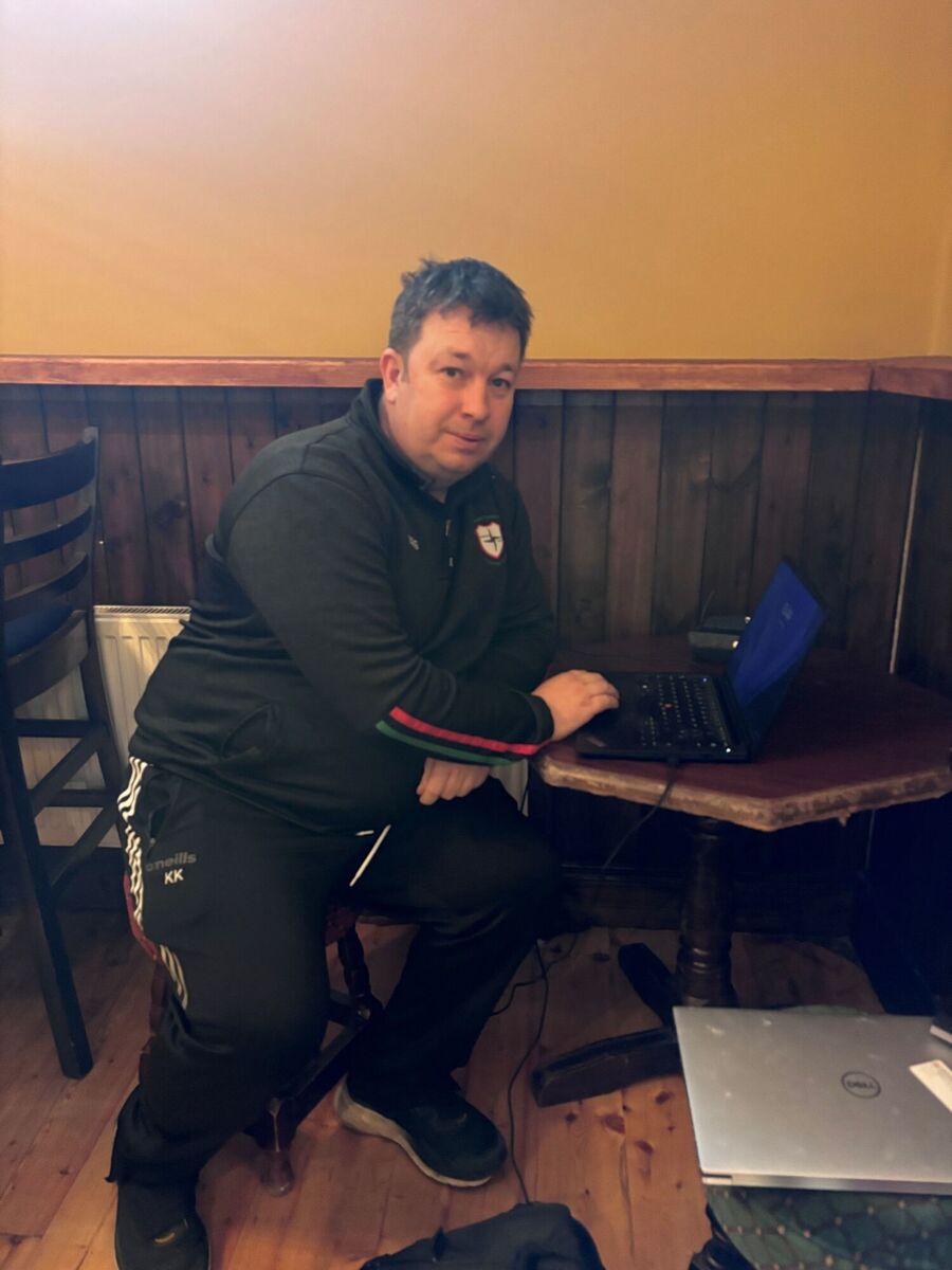Kieran Kilkenny, who trains an underage team at St Brigid's Club in Kiltoom, Co Roscommon, has been using the clubhouse facilities as a makeshift office since last Friday. Photo: Cate McCurry/PA