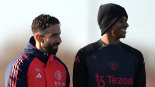 <p>Manchester United manager Ruben Amorim with Marcus Rashford during a training session at Carrington Training Centre, Manchester. Picture date: Wednesday November 27, 2024.</p>