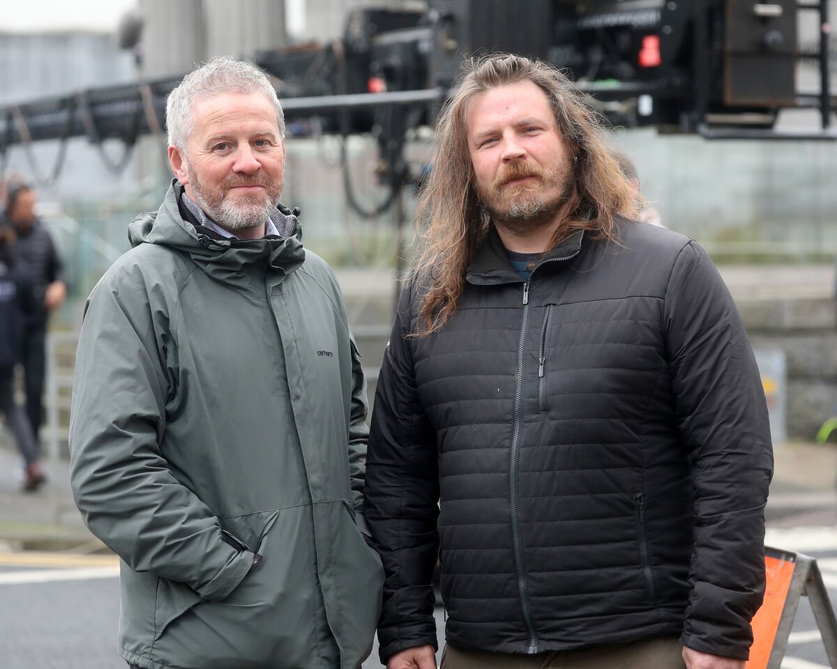 Paul C Ryan (left) and Sean Flynn Location Manager at the Film of 4 Kids walk into a Bank. Picture: Brendan Gleeson