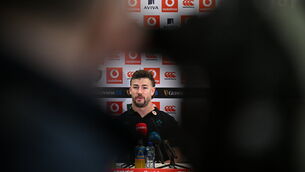 <p>FOCUSED: Ireland captain Caelan Doris speaking during a press conference after an Ireland rugby captain's run at the Aviva Stadium on Friday. Pic: Sam Barnes/Sportsfile</p>