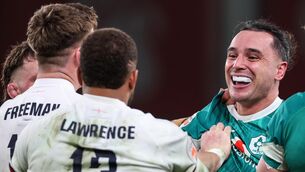 <p>J-LOWE: Tempers flare between Ireland’s James Lowe and Tommy Freeman of England. Pic: ©INPHO/Billy Stickland</p>