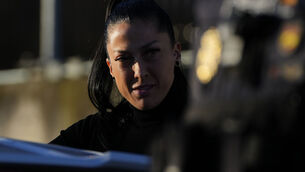 <p>Jenni Hermoso arrives at court in Madrid on Monday. Picture: AP /Manu Fernandez</p>
