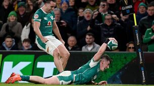 <p>HAPPY HOOKER: Ireland's Dan Sheehan puts an exclamation mark on his country's fourth and bonus point try in the Six Nations opener against England at the Aviva Stadium. Pic: Charles McQuillan/Getty Images</p>
