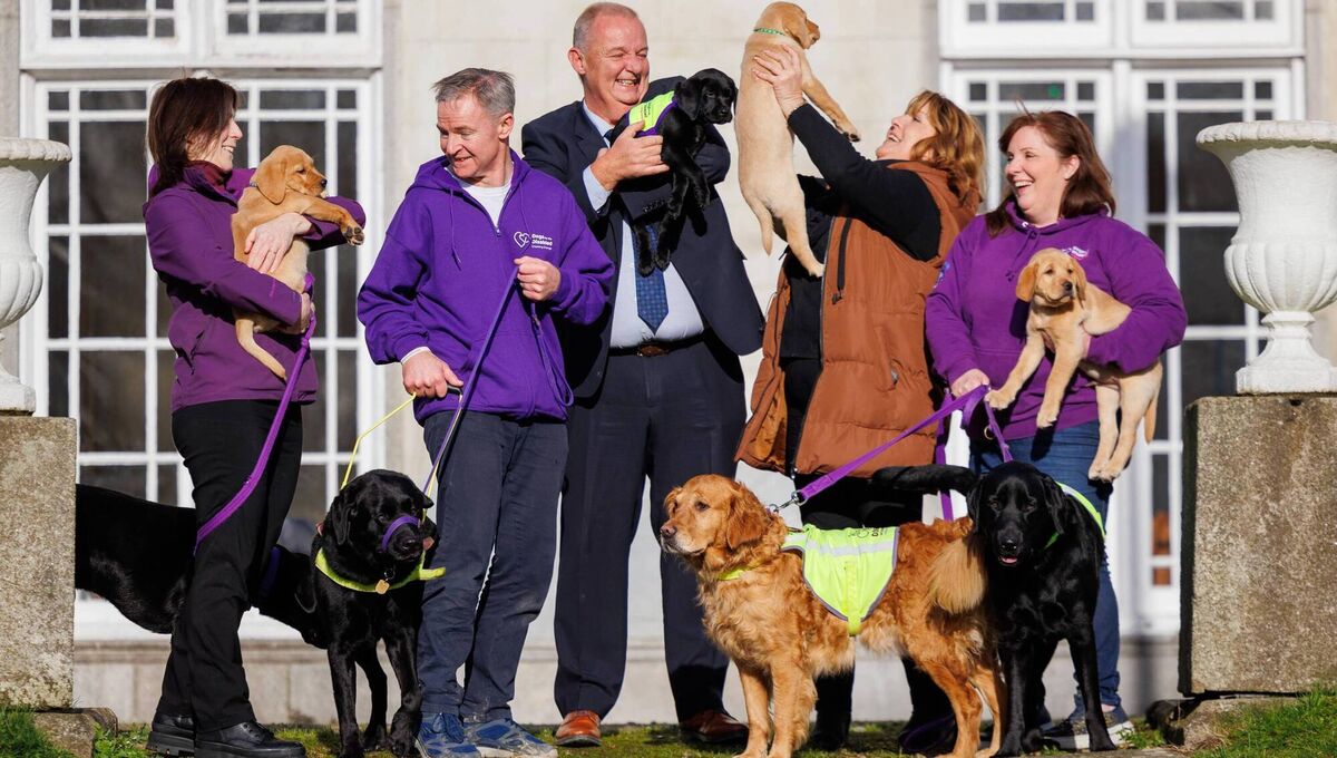 (Left to right) Jennifer Dowler CEO (Dogs for the Disabled), Duncan Hughes (Service User), Governor Joseph Donoghue (IPS), Karen Byrne (IPS), and Cathy Matthews (Dogs for the Disabled). Picture: Jeff Harvey