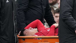 Lisandro Martinez left the pitch on a stretcher during Manchester United’s 2-0 loss to Crystal Palace (Martin Rickett/PA)