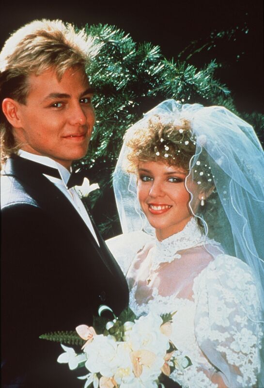 The wedding of Scott (Jason Donovan) and Charlene (Kylie Minogue), a classic moment from the Australian soap opera Neighbours.