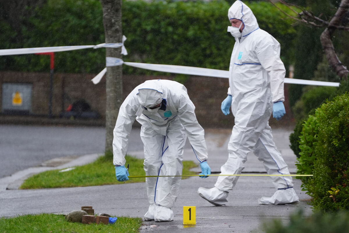 Garda forensics officers near to the scene in the Gainsborough Lawn area of Malahide, Dublin, where a man in his 60s has died. Picture: Brian Lawless/PA Wire