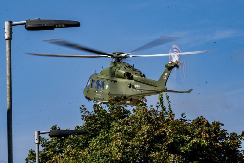 The Irish Air Corps helicopter AW139 comes in to land on a test flight in 2024. The Air Corps has not got even one jet fighter interceptor capable of defending our air space. File picture: Chani Anderson