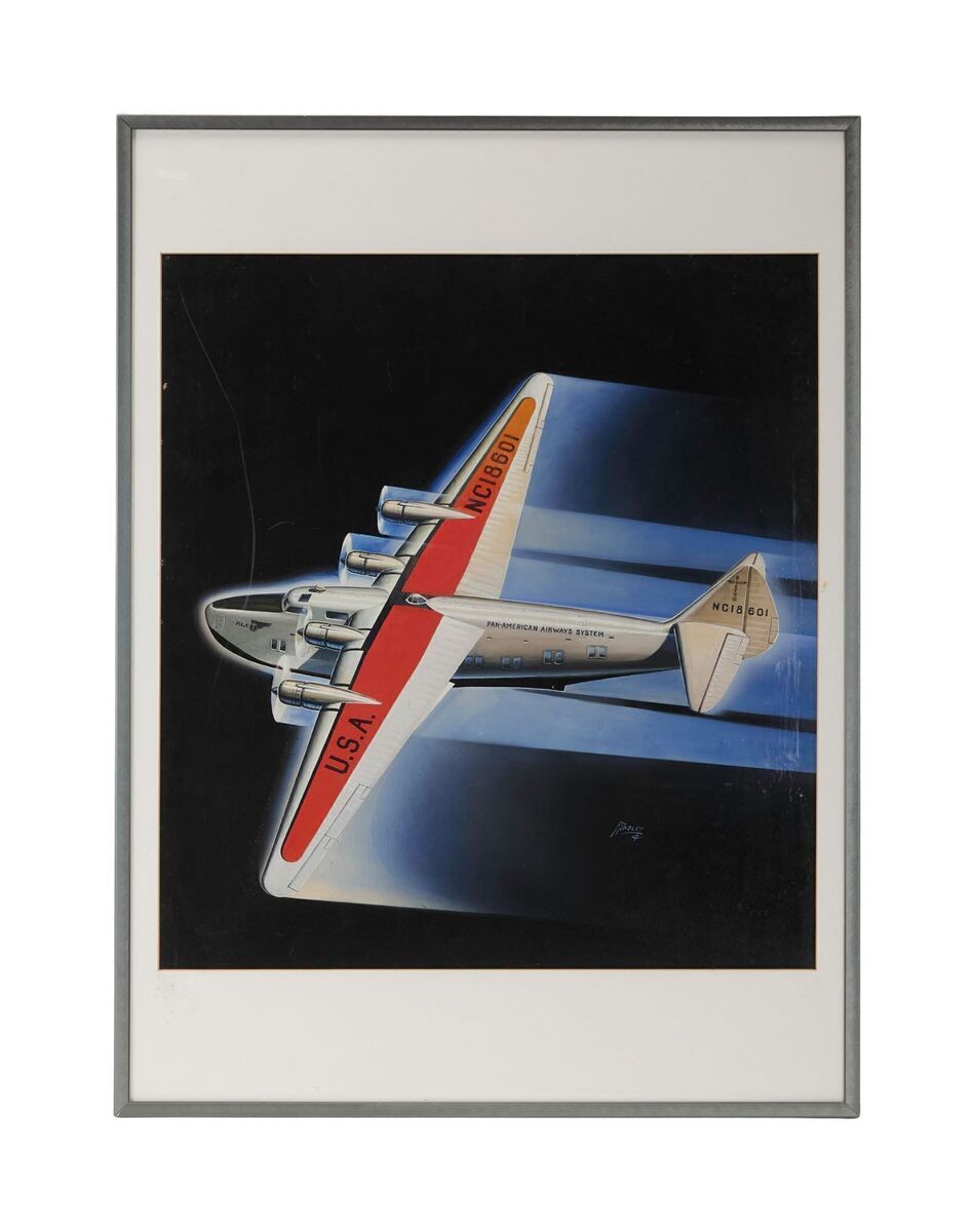 Pan Am 1938 Air Trails magazine and cover artwork of the Boeing 314 Clipper Flying Boat.