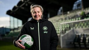 <p>Ireland manager Carla Ward on a visit to Tallaght Stadium before the Nations League League B match against Turkiye.</p>