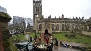 <p>Denis Law was laid to rest at Manchester Cathedral (Danny Lawson/PA)</p>