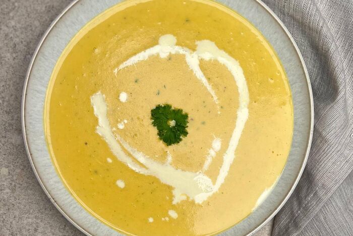 Vegetable soup with homemade croutons