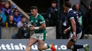 <p>Ireland’s Calvin Nash scores a try against Scotland</p>