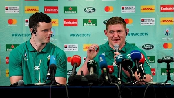 James Ryan, left, and Tadhg Furlong on media duties today. Picture: Sportsfile James Ryan, left, and Tadhg Furlong on media duties today. Picture: Sportsfile
