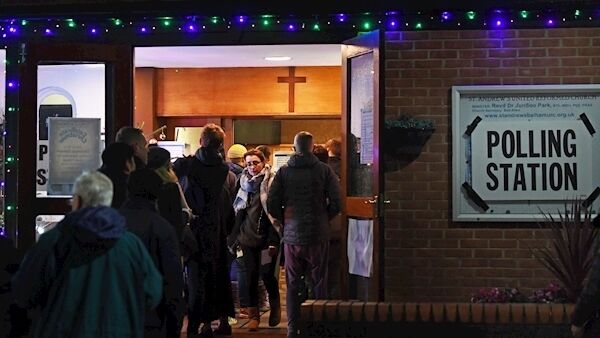 Voters queue outside St Andrews Church polling station in Balham, south London. Photo: Victoria Jones/PA Wire