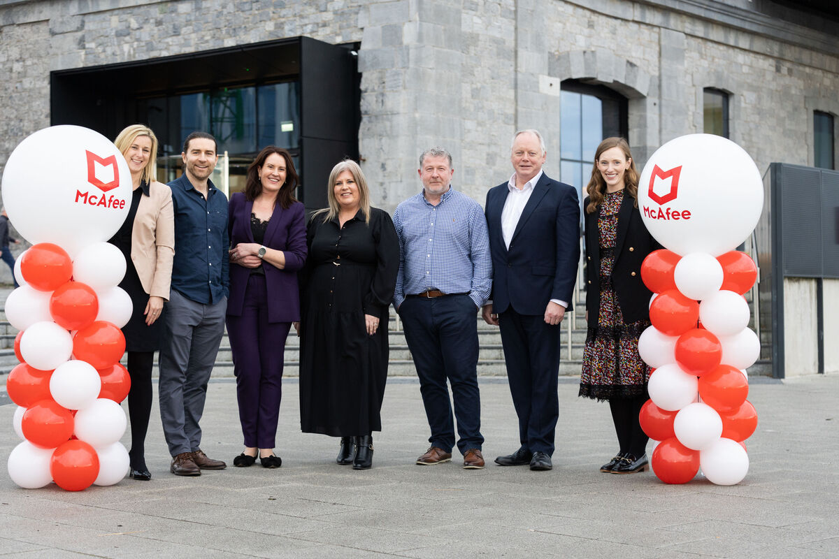 Aimee Williams: Vice President, Enterprise Technology Division IDA Ireland, Gerard Murphy: Principal Engineer McAfee, Fiona Murphy: International Controller and Director McAfee, Naoimh Frawley: Director People, Governance, Operations Cork Chamber, Richard Burke: Senior Manager Engineering, Head of Localisation McAfee, Ray O’Connor: Head of Department Regional & Enterprise Development IDA Ireland, Faye Murphy: Promoting Southwest region for FDI IDA Ireland celebrating 20 years of McAfee of operations in Cork. Aimee Williams: Vice President, Enterprise Technology Division IDA Ireland, Gerard Murphy: Principal Engineer McAfee, Fiona Murphy: International Controller and Director McAfee, Naoimh Frawley: Director People, Governance, Operations Cork Chamber, Richard Burke: Senior Manager Engineering, Head of Localisation McAfee, Ray O’Connor: Head of Department Regional & Enterprise Development IDA Ireland, Faye Murphy: Promoting Southwest region for FDI IDA Ireland celebrating 20 years of McAfee of operations in Cork.