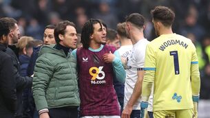 <p>Scott Parker, Manager of Burnley and Hannibal Mejbri of Burnley react towards Andrew Hughes and Freddie Woodman of Preston North End after an incident between Hannibal Mejbri of Burnley and Milutin Osmajic of Preston North End (not pictured) during the Sky Bet Championship match. Pic: Lewis Storey/Getty Images</p>