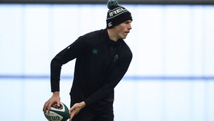<p>NEW BREED: Sam Prendergast at Ireland training. Pic: INPHO/Ben Brady</p>