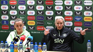 <p>NEW DIRECTION: Head coach Carla Ward and Katie McCabe during a Republic of Ireland women's press conference on Thursday.  Pic: Stephen McCarthy/Sportsfile</p>