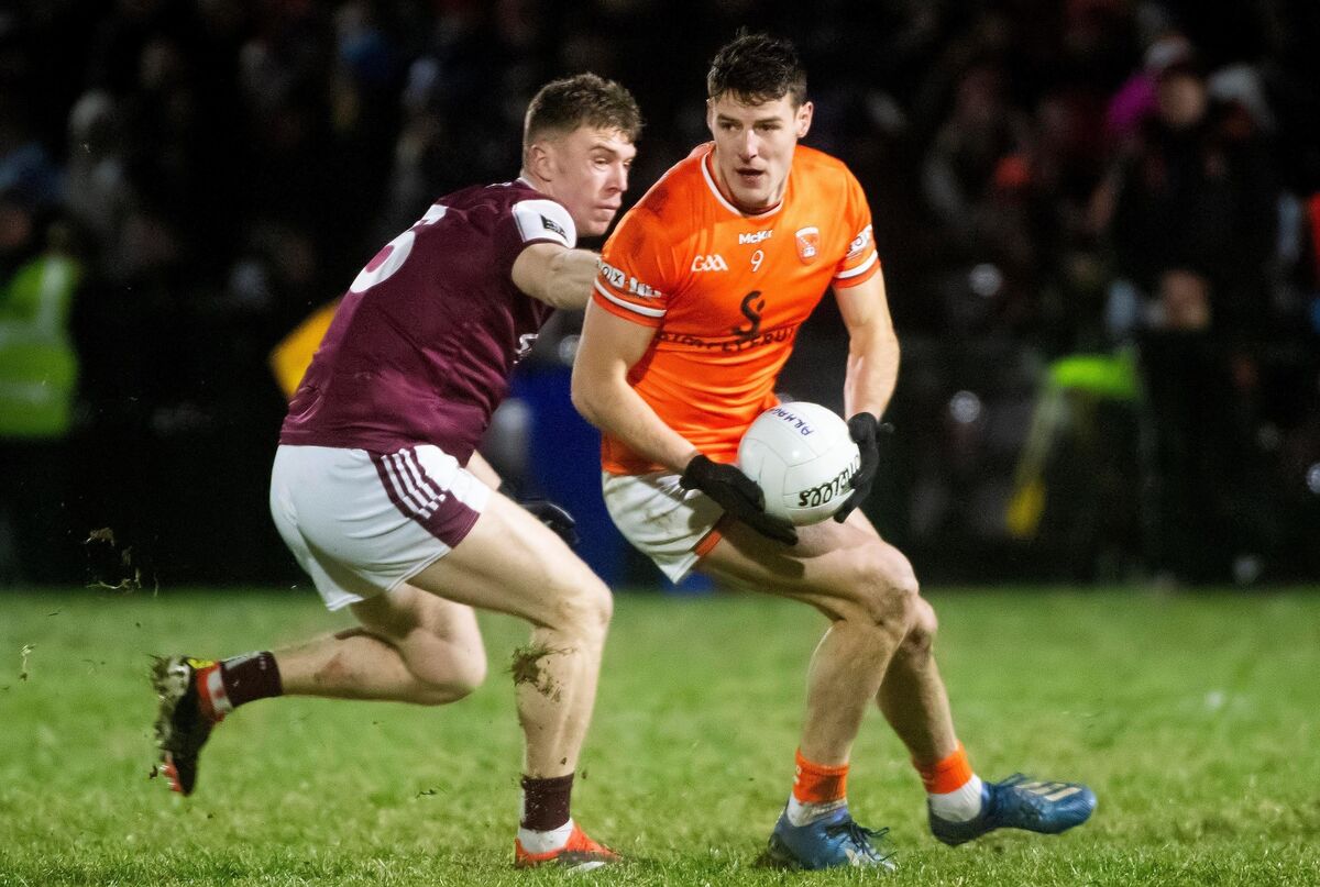 Galway's Dylan McHugh and Armagh’s Niall Grimley. Pic: Evan Logan/Inpho