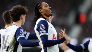 <p>FINE FORM: Tottenham Hotspur's Djed Spence celebrates scoring their side's third goal of the game during the Premier League match at Portman Road, Ipswich. Pic: John Walton/PA Wire.</p>