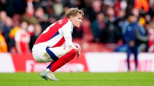<p>HAMMER BLOW: Arsenal's Martin Odegaard following their loss to West Ham.</p>