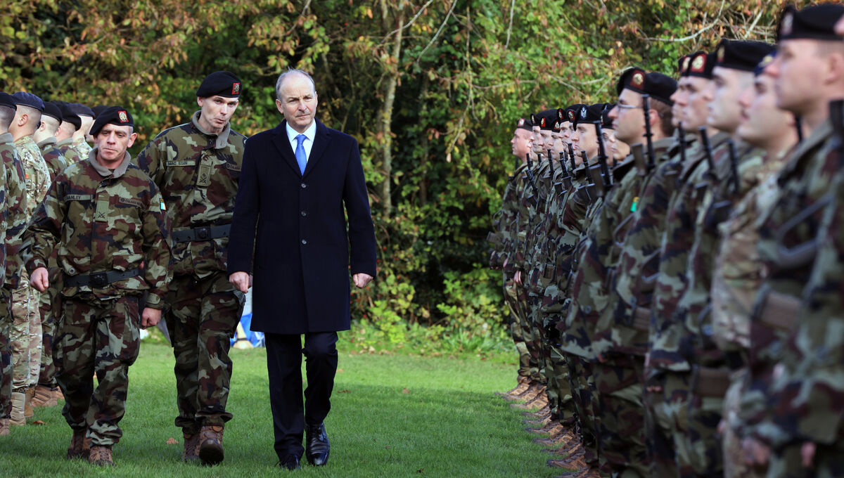 Micheál Martin reviews members of the 123rd Infantry Battalion prior to their departure for a six-month deployment to Lebanon as part of the United Nations Interim Force in Lebanon (Unifil) in Kilkenny Castle in 2023. File Picture: Eamonn Farrell/© RollingNews.ie Micheál Martin reviews members of the 123rd Infantry Battalion prior to their departure for a six-month deployment to Lebanon as part of the United Nations Interim Force in Lebanon (Unifil) in Kilkenny Castle in 2023. File Picture: Eamonn Farrell/© RollingNews.ie