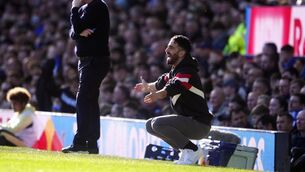 <p>ON THEIR KNEES: Manchester United manager Ruben Amorim during the Premier League match at Goodison Park, Liverpool. Pic: Peter Byrne/PA Wire.</p>