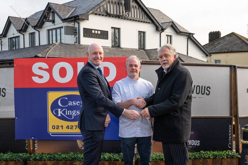Shaking hands on the deal when The Rendezvous was sold for c €2m back in April 2023. Pictured: Jim McCarthy of MC2, chef Pat Kiely and auctioneer Sam Kingston Shaking hands on the deal when The Rendezvous was sold for c €2m back in April 2023. Pictured: Jim McCarthy of MC2, chef Pat Kiely and auctioneer Sam Kingston