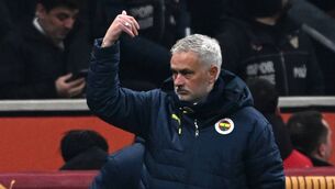 <p>Fenerbahce's Portoguese head coach Jose Mourinho gestures during the Turkish Super lig football match between Galatasaray and Fenerbahceat at the Ali Samiyen Sport Complext stadium in Istanbul. Pic: OZAN KOSE/AFP via Getty Images </p>