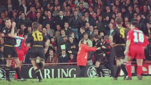 <p>KICKBACK: Eric Cantona of Manchester United after kicking a Crystal Palace fan in 1995. Pic: Shaun Botterill/Allsport</p>