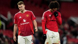 <p>ZIRK DE SO-LAME: Manchester United's Joshua Zirkzee dejected at the final whistle after the Emirates FA Cup fifth round match at Old Trafford, Manchester. Pic: Martin Rickett/PA Wire.</p>